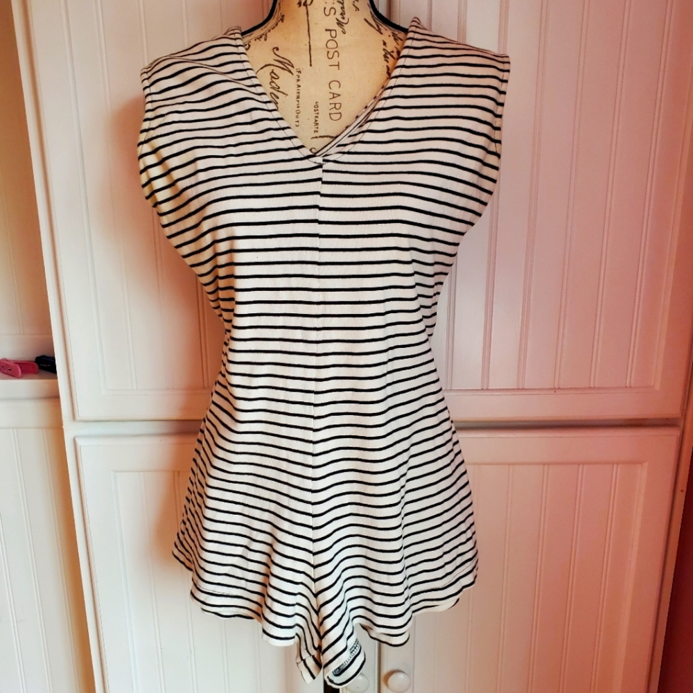 RVCA Black & White Striped Romper Size S
